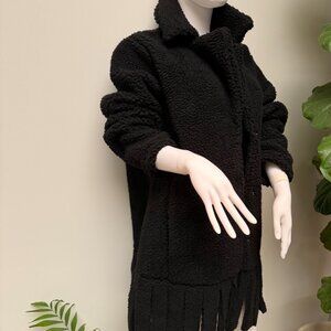 NWT Attitudes by Renee Global Illusions Thick Sherpa Fringe Coat - Black Raven